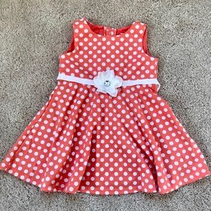 Peach and white polka dotted dress